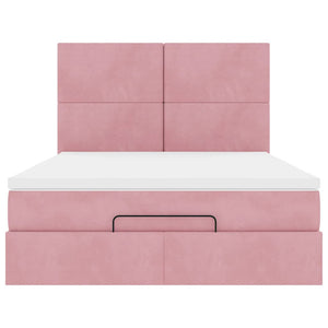 Struttura Letto Pouf con Materassi Rosa 140x200 cm in Velluto 3314257