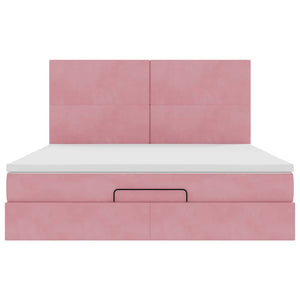 vidaXL Struttura Letto Pouf con Materassi Rosa 160x200 cm Velluto
