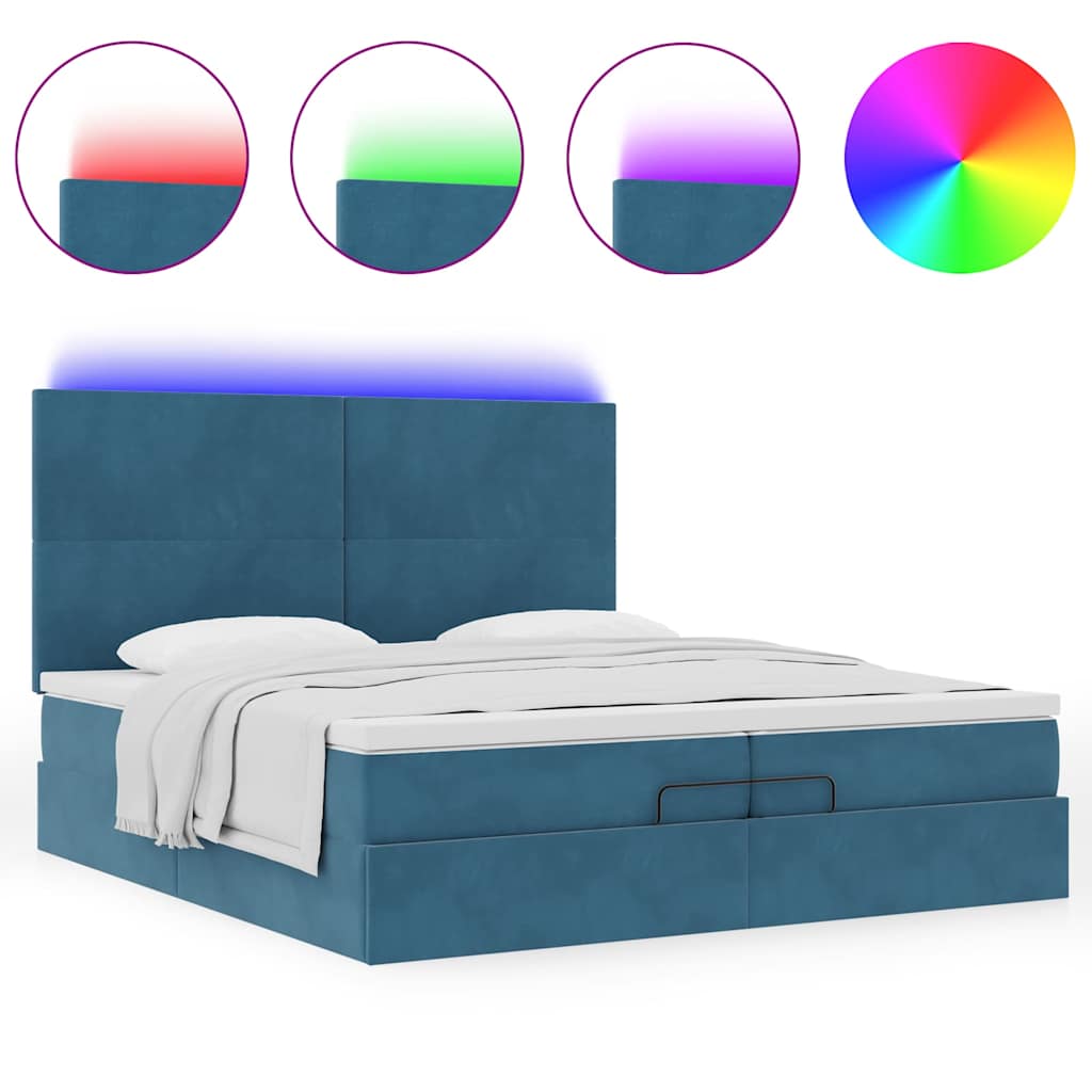 vidaXL Pouf Letto con Materassi e LED Blu Scuro 200x200cm Velluto