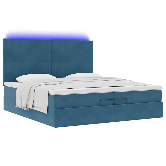 vidaXL Pouf Letto con Materassi e LED Blu Scuro 200x200cm Velluto