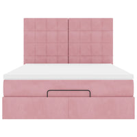 Struttura Letto Pouf con Materassi Rosa 140x200 cm in Velluto 3314329