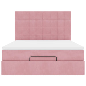 Struttura Letto Pouf con Materassi Rosa 140x200 cm in Velluto 3314329