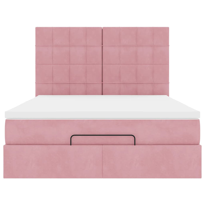 Struttura Letto Pouf con Materassi Rosa 140x200 cm in Velluto 3314329
