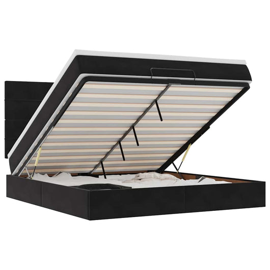 Struttura Letto Pouf con Materassi Nero 160x200 cm in Velluto 3314332