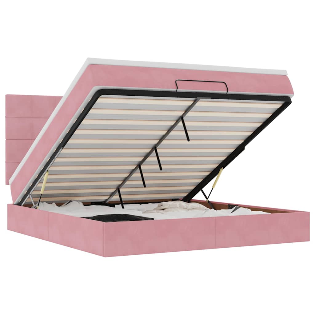 Struttura Letto Pouf con Materassi Rosa 160x200 cm Velluto 3314335