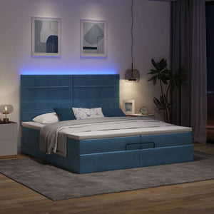 vidaXL Pouf Letto con Materassi e LED Blu Scuro 200x200cm Velluto