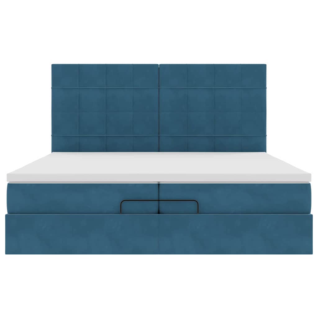 vidaXL Pouf Letto con Materassi e LED Blu Scuro 200x200cm Velluto