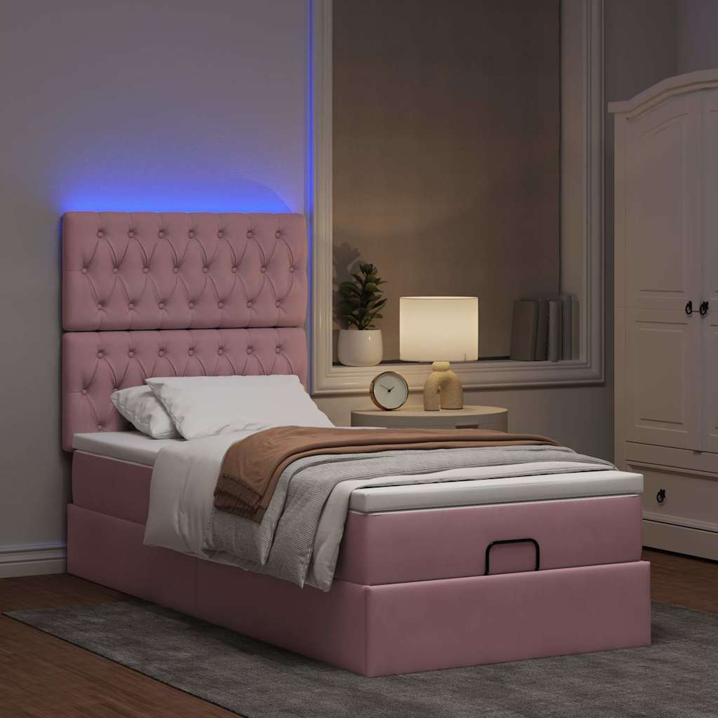 Struttura Letto Pouf con Materassi Rosa 90x200 cm in Velluto 3314371