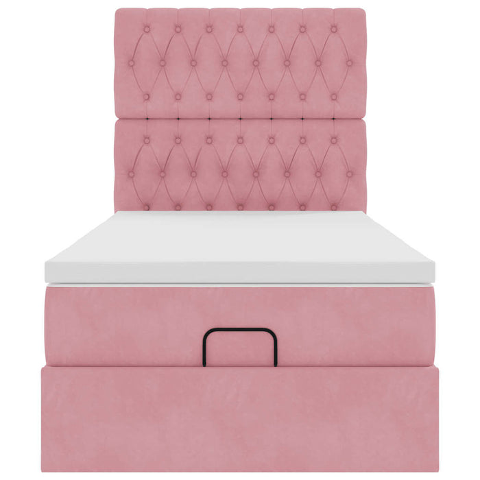 Struttura Letto Pouf con Materassi Rosa 90x200 cm in Velluto 3314371