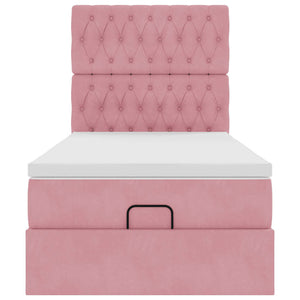 vidaXL Struttura Letto Pouf con Materassi Rosa 90x200 cm in Velluto