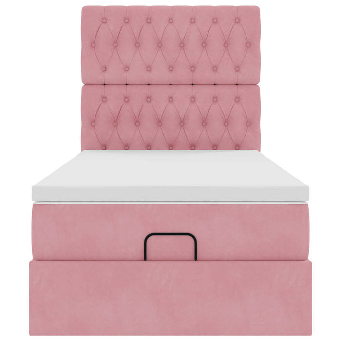 Struttura Letto Pouf con Materassi Rosa 100x200 cm Velluto