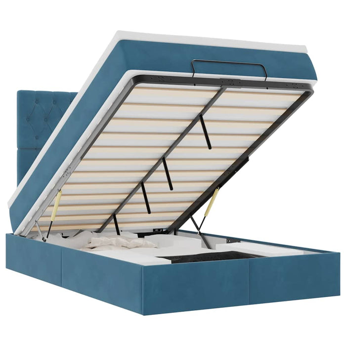 Struttura Letto Pouf con Materassi Blu Scuro 120x200 cm Velluto