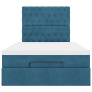 Struttura Letto Pouf con Materassi Blu Scuro 120x200 cm Velluto