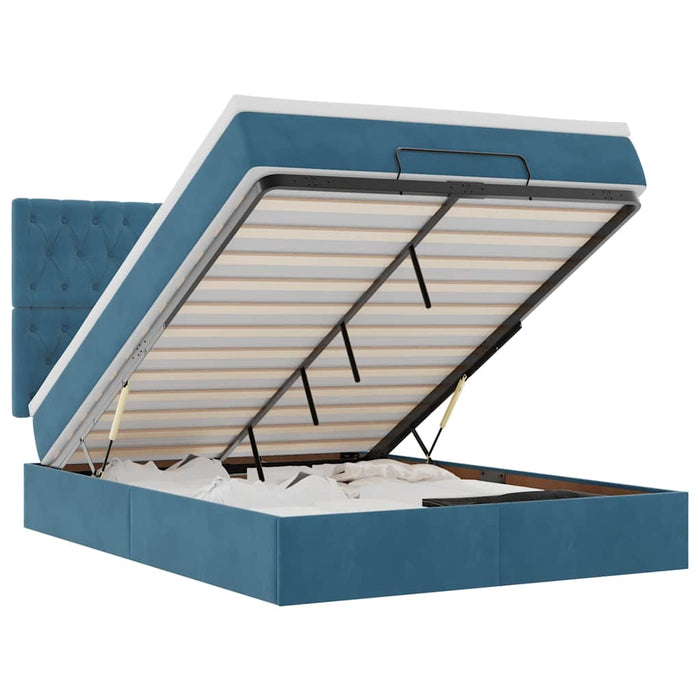 vidaXL Struttura Letto Pouf con Materassi Blu 140x200cm in Velluto