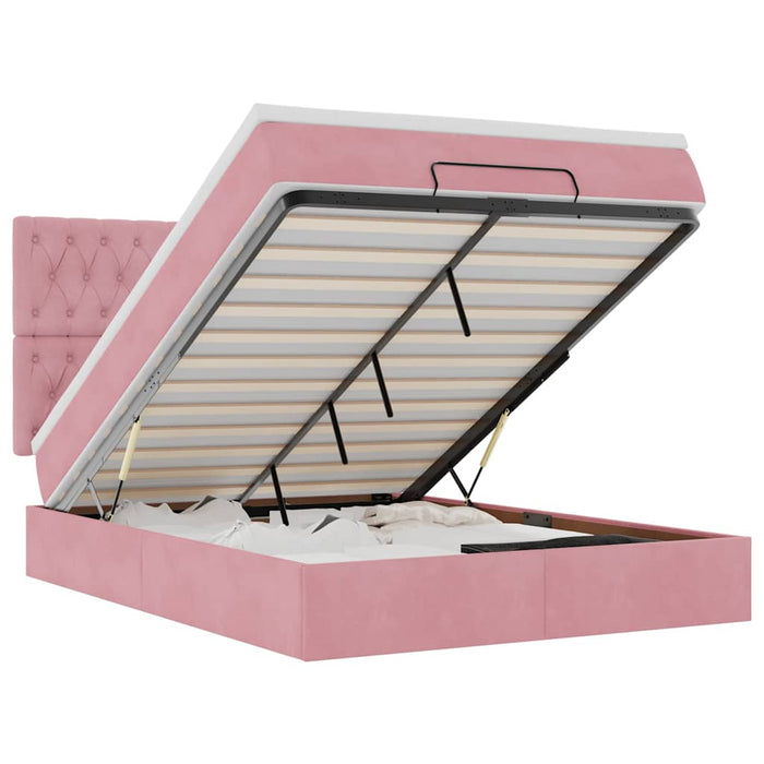 vidaXL Struttura Letto Pouf con Materassi Rosa 140x200 cm in Velluto