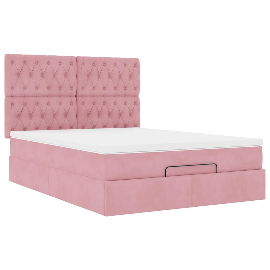 vidaXL Struttura Letto Pouf con Materassi Rosa 140x200 cm in Velluto