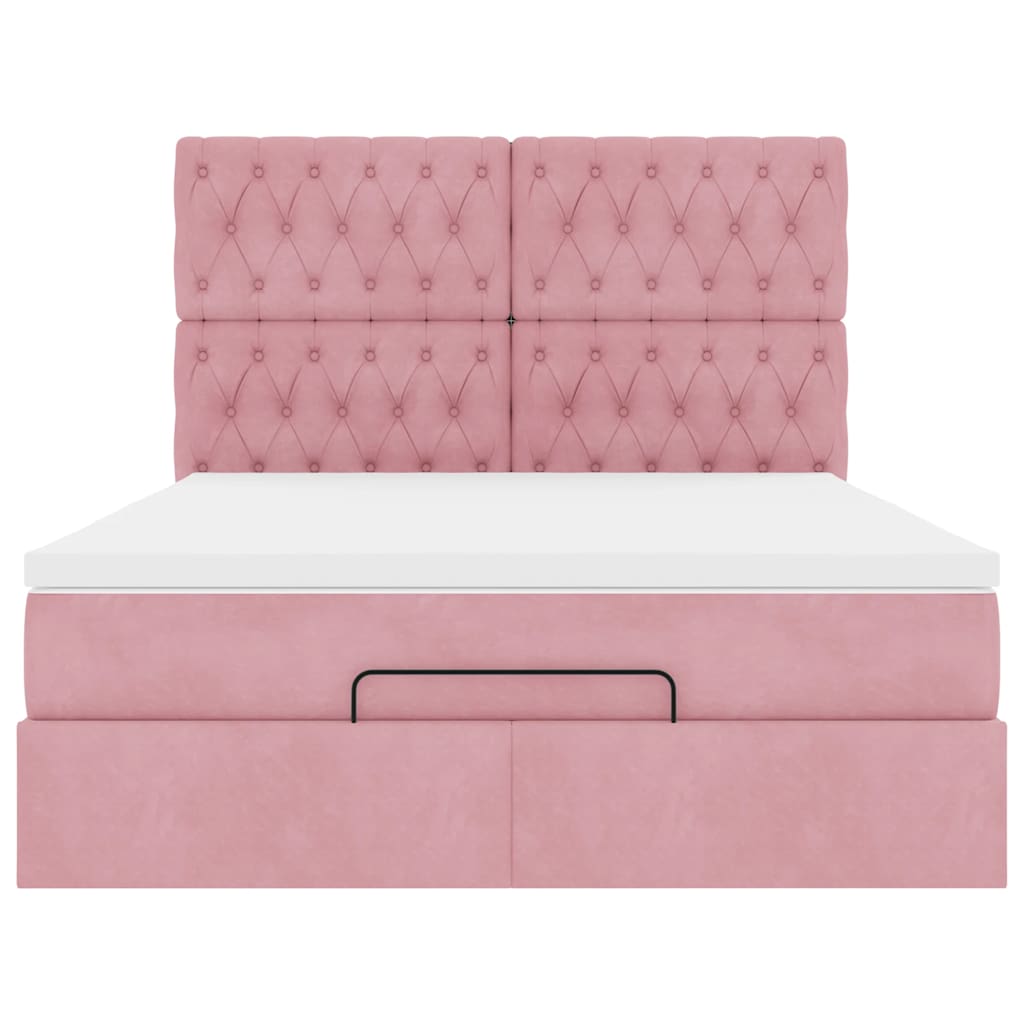 vidaXL Struttura Letto Pouf con Materassi Rosa 140x200 cm in Velluto