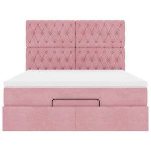 vidaXL Struttura Letto Pouf con Materassi Rosa 140x200 cm in Velluto