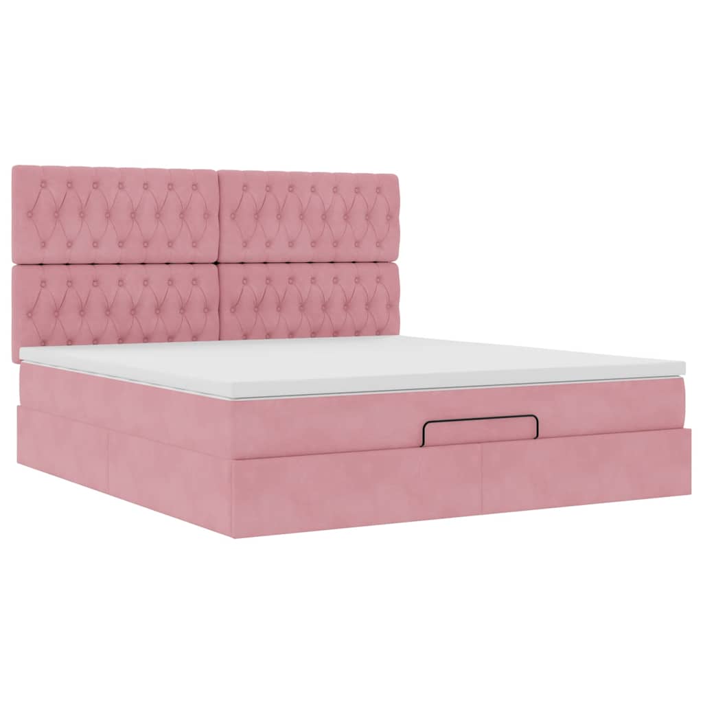 Struttura Letto Pouf con Materassi Rosa 160x200 cm Velluto