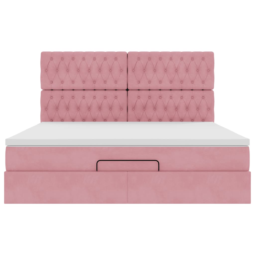 Struttura Letto Pouf con Materassi Rosa 160x200 cm Velluto