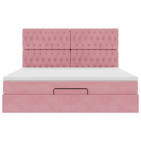 Struttura Letto Pouf con Materassi Rosa 160x200 cm Velluto