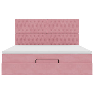 Struttura Letto Pouf con Materassi Rosa 160x200 cm Velluto