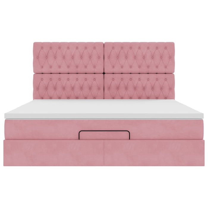 Struttura Letto Pouf con Materassi Rosa 160x200 cm Velluto