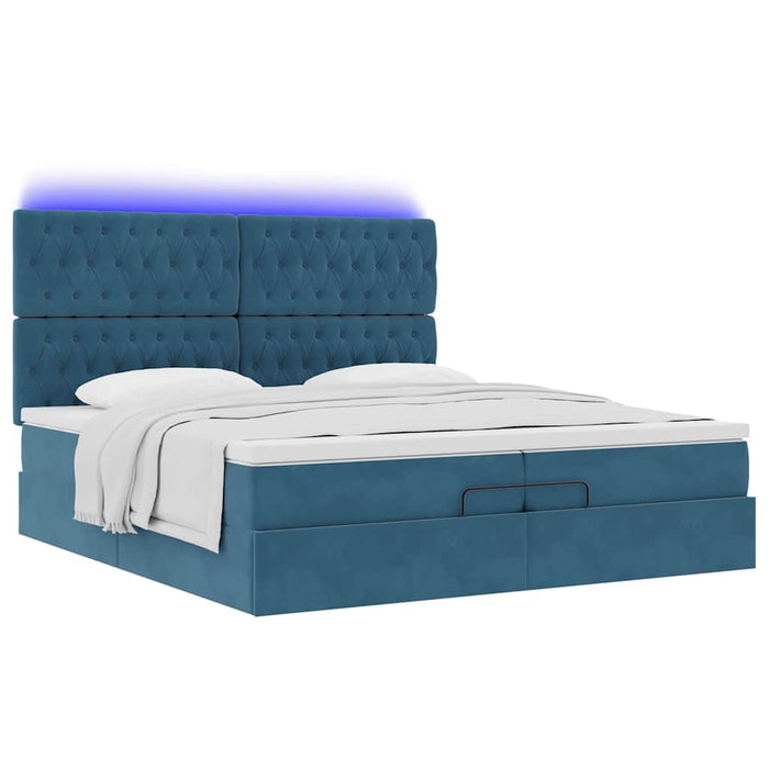 Pouf Letto con Materassi e LED Blu Scuro 200x200cm Velluto