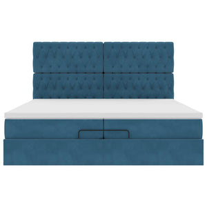 Pouf Letto con Materassi e LED Blu Scuro 200x200cm Velluto