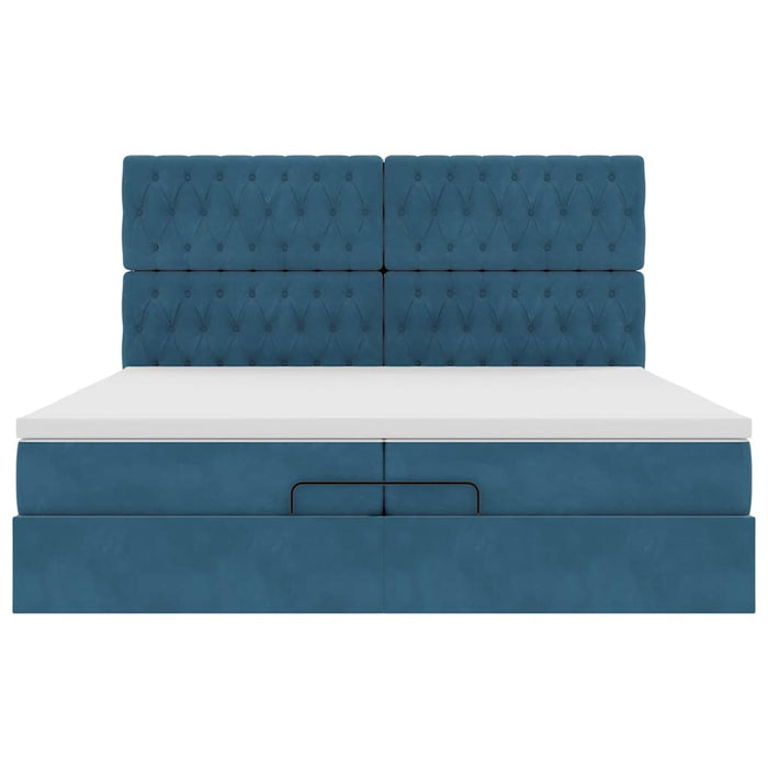 Pouf Letto con Materassi e LED Blu Scuro 200x200cm Velluto