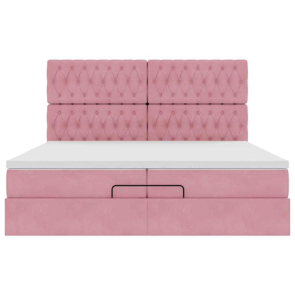 Struttura Letto Pouf con Materassi Rosa 200x200 cm Velluto