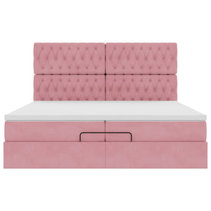Struttura Letto Pouf con Materassi Rosa 200x200 cm Velluto