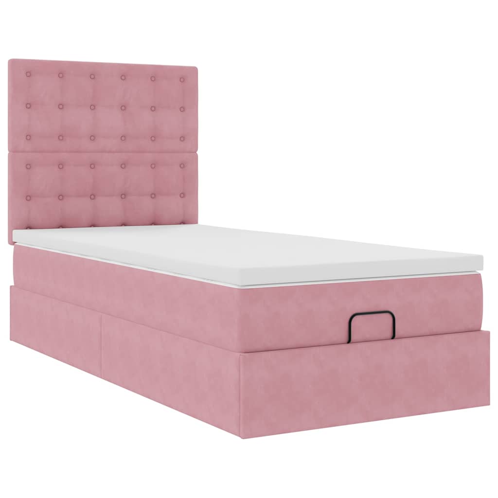 Struttura Letto Pouf con Materassi Rosa 90x190 cm in Velluto 3314437