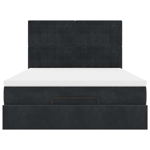 Struttura Letto Pouf con Materassi Nero 140x190 cm in Velluto