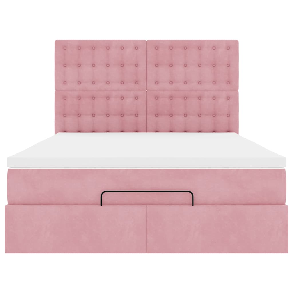 Struttura Letto Pouf con Materassi Rosa 140x190 cm in Velluto 3314467