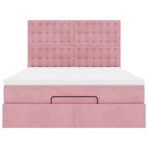 Struttura Letto Pouf con Materassi Rosa 140x190 cm in Velluto 3314467