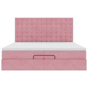 Struttura Letto Pouf con Materassi Rosa 200x200 cm Velluto