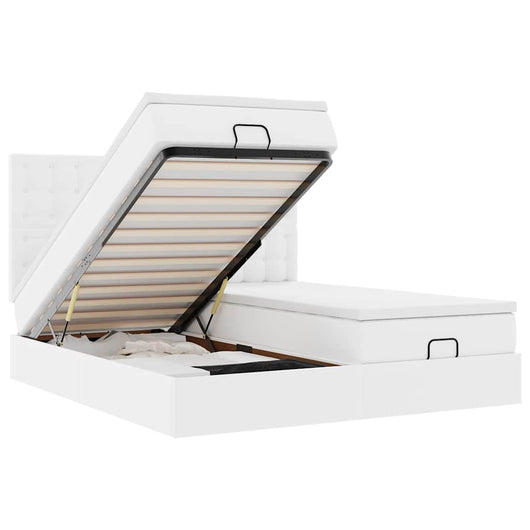 vidaXL Pouf Letto con Materassi e LED Bianco Puro 160x200cm Similpelle