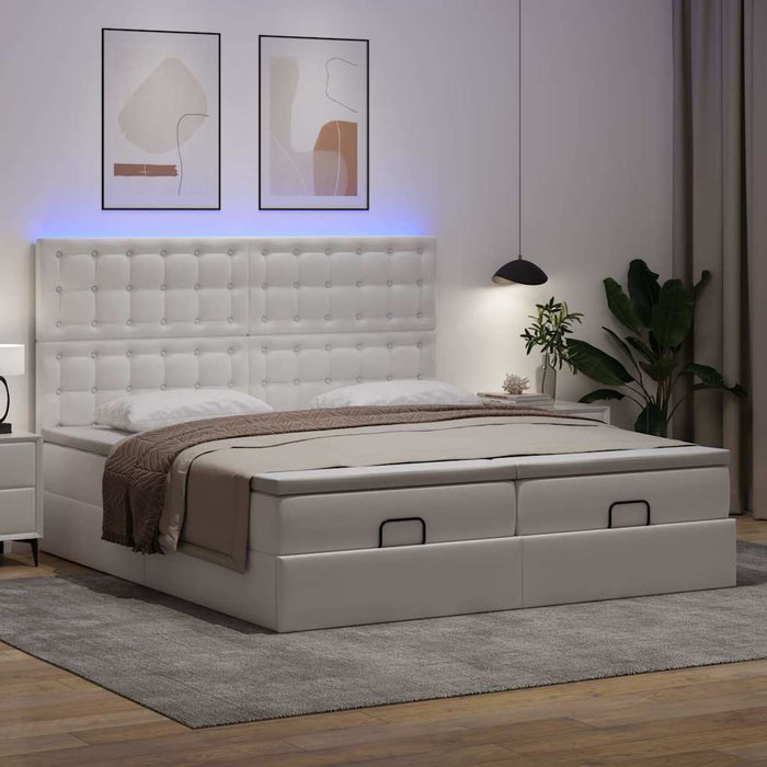 vidaXL Pouf Letto con Materassi e LED Bianco Puro 160x200cm Similpelle