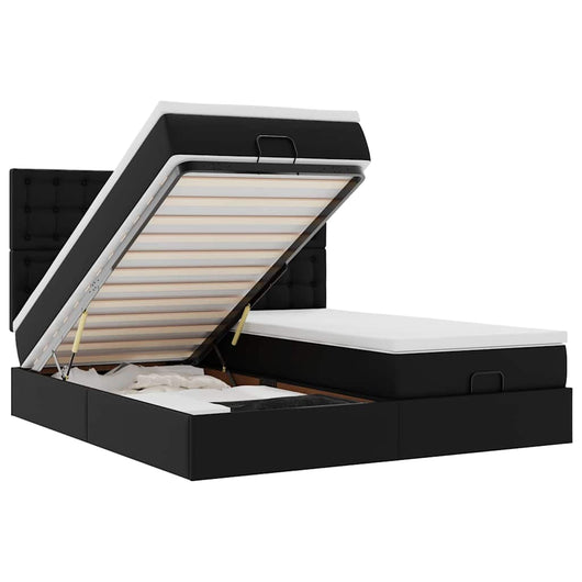 Pouf Letto con Materassi e LED Nero 180x200cm Similpelle