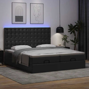 Pouf Letto con Materassi e LED Nero 180x200cm Similpelle 3314503