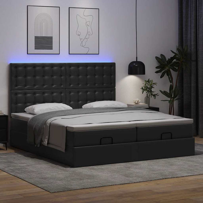 Pouf Letto con Materassi e LED Nero 180x200cm Similpelle