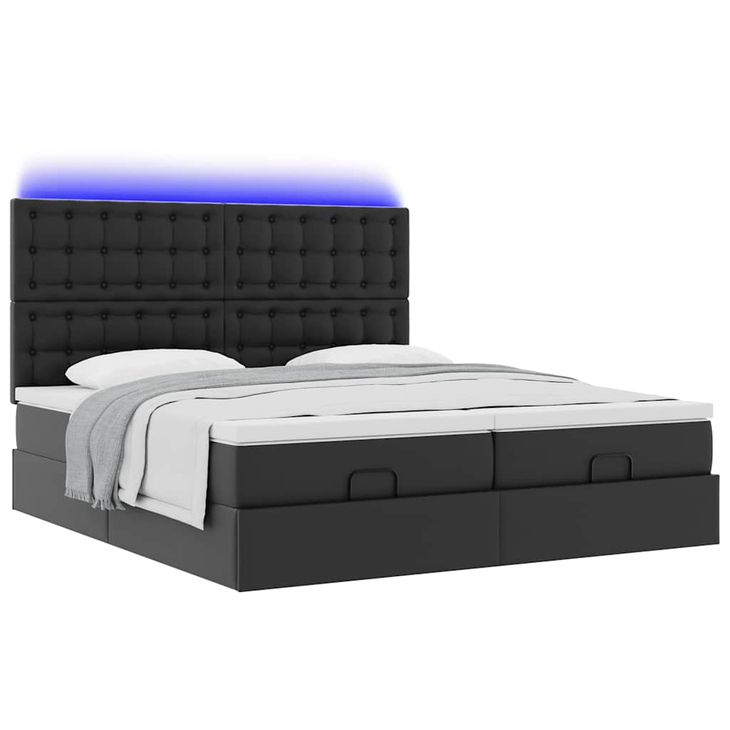 Pouf Letto con Materassi e LED Nero 180x200cm Similpelle 3314503