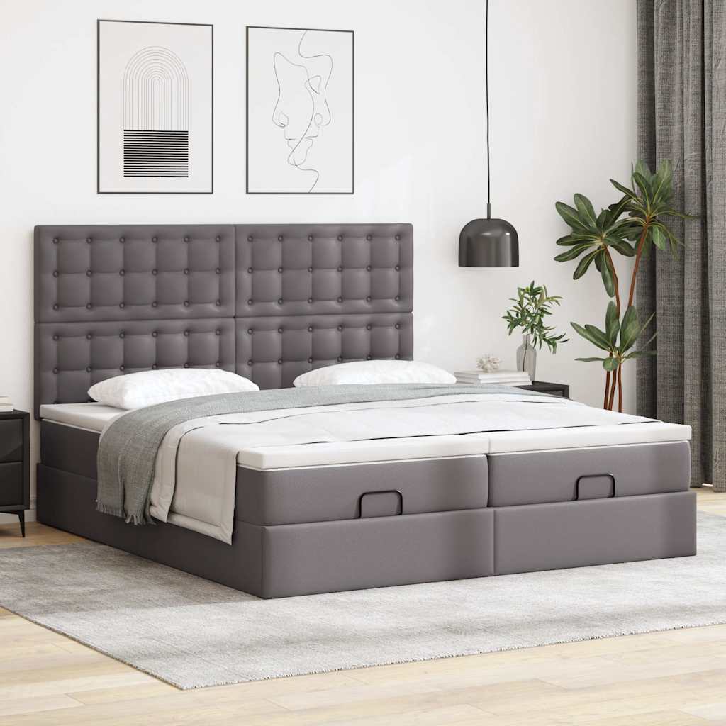 Pouf Letto con Materassi e LED Grigio 180x200cm Similpelle 3314506