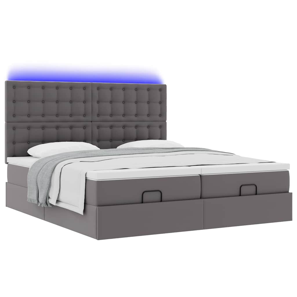 Pouf Letto con Materassi e LED Grigio 180x200cm Similpelle 3314506