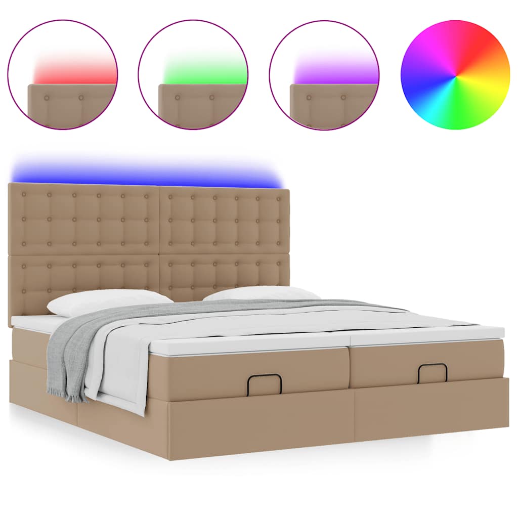 vidaXL Pouf Letto con Materassi e LED Cappuccino 180x200cm Similpelle
