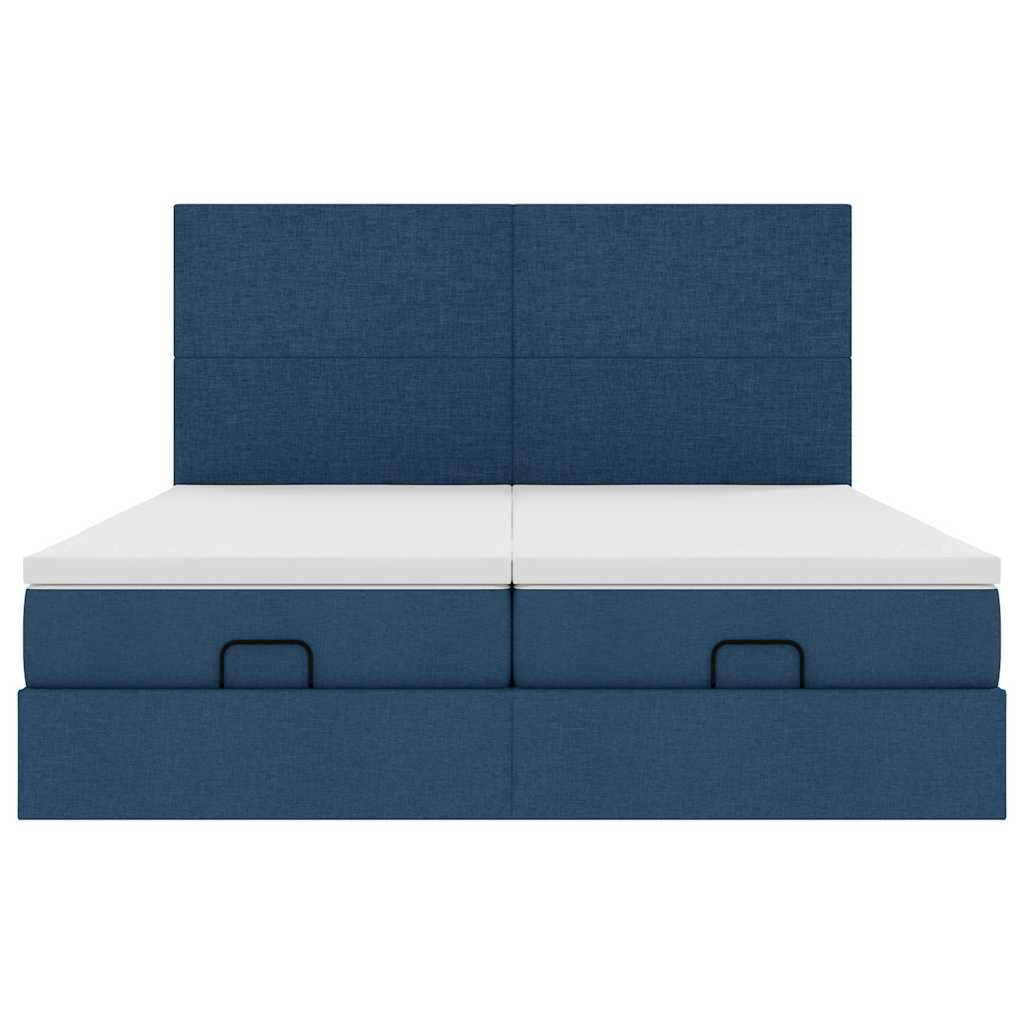 Struttura Letto Pouf con Materassi Blu 160x200 cm in Tessuto 3314519