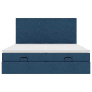 Struttura Letto Pouf con Materassi Blu 160x200 cm in Tessuto 3314519