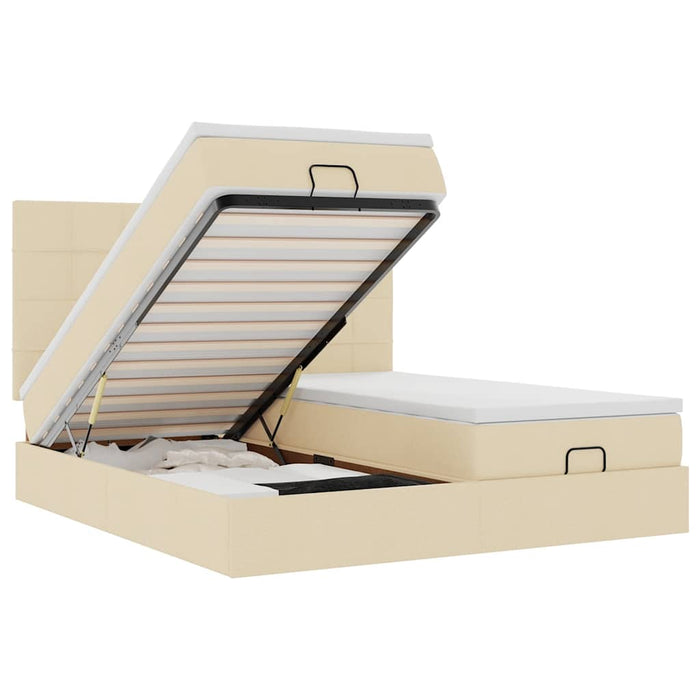 vidaXL Struttura Letto Pouf con Materassi Crema 200x200 cm in Tessuto