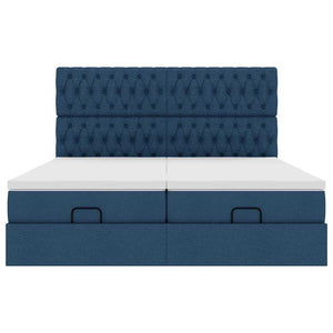 Struttura Letto Pouf con Materassi Blu 160x200 cm in Tessuto 3314561